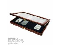 wooden box display case SAFE for 8 certified coins / SLABS