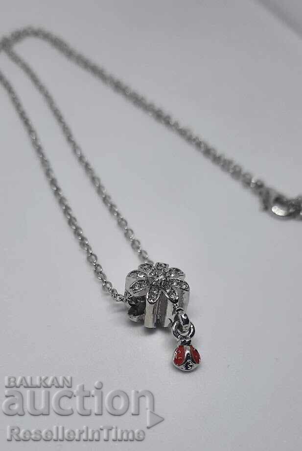 Auction  New necklace in silver, ladybug