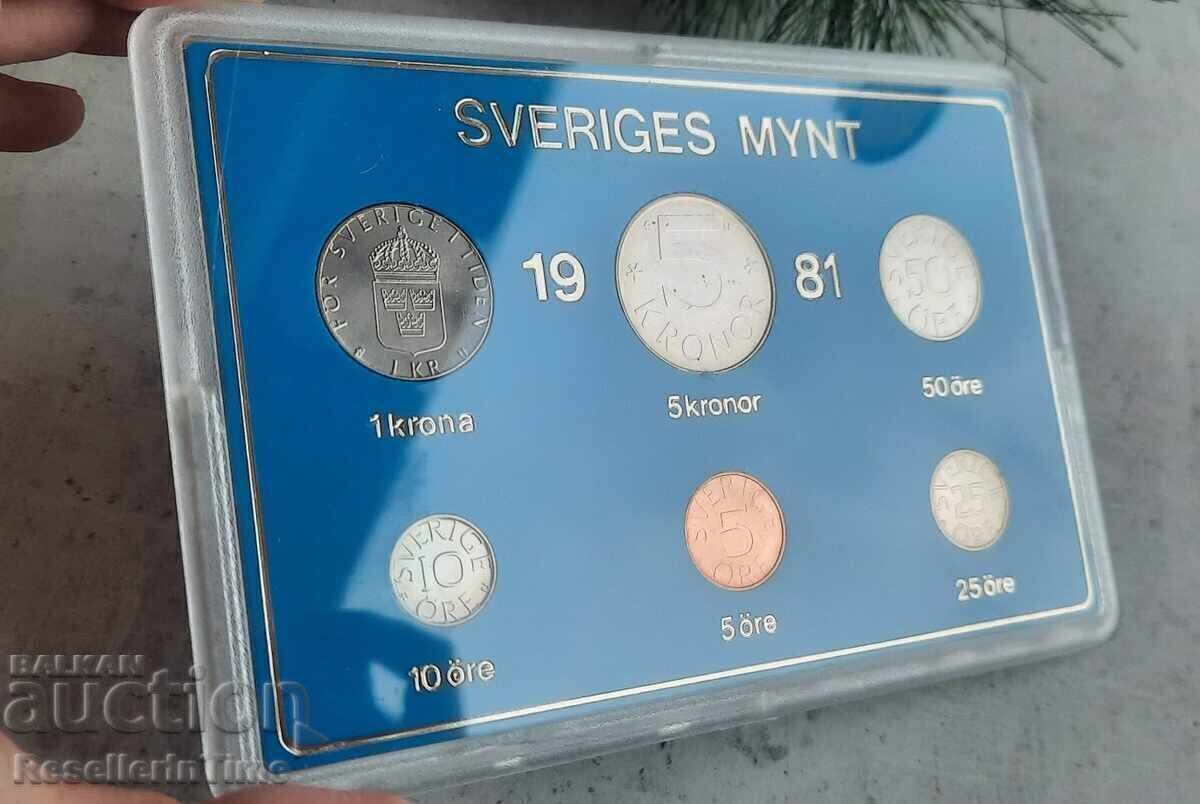 Set complet de șase monede suedeze 1981, din plastic...