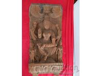 Veche sculptură în lemn din Asia, panou, budism, zeiță, Buddha