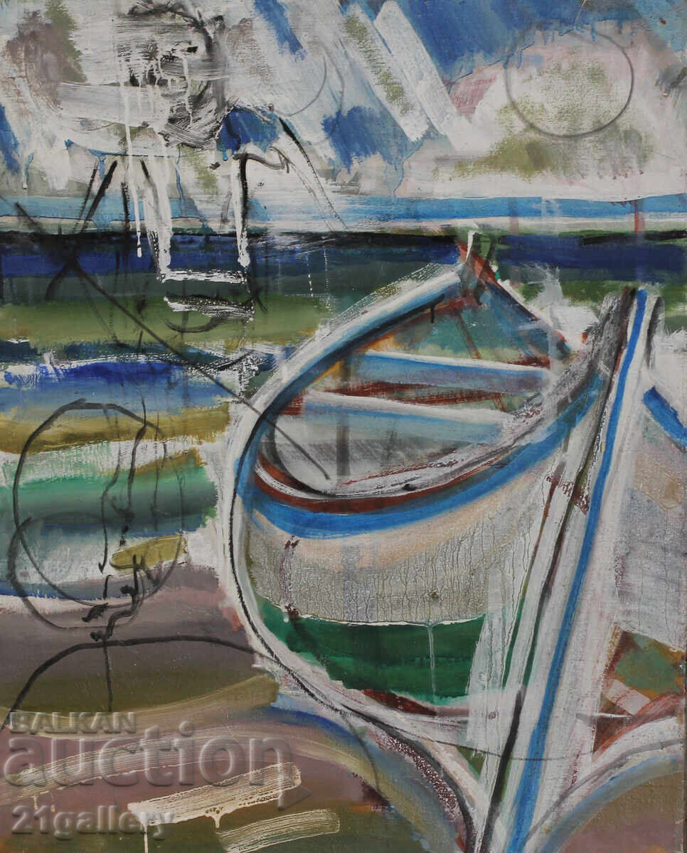 Panayot Apostolov oil paintings landscape with boats with price 450.00 BGN | € 230.08 Panayot Apostolov oil paintings landscape with boats with price 450.00 BGN | € 230.08