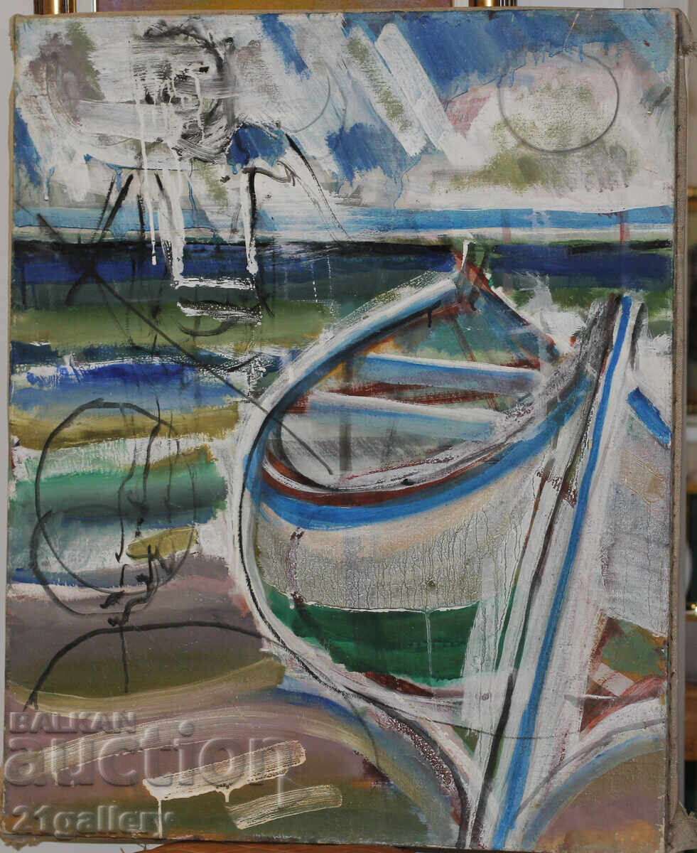 Auction Panayot Apostolov oil paintings landscape with boats Auction Panayot Apostolov oil paintings landscape with boats