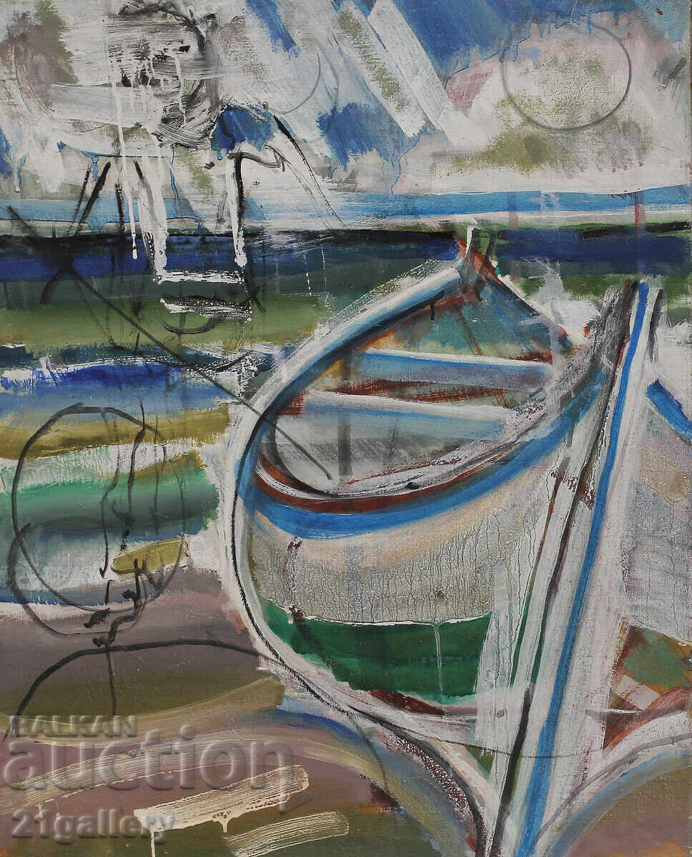 Panayot Apostolov oil paintings landscape with boats Panayot Apostolov oil paintings landscape with boats