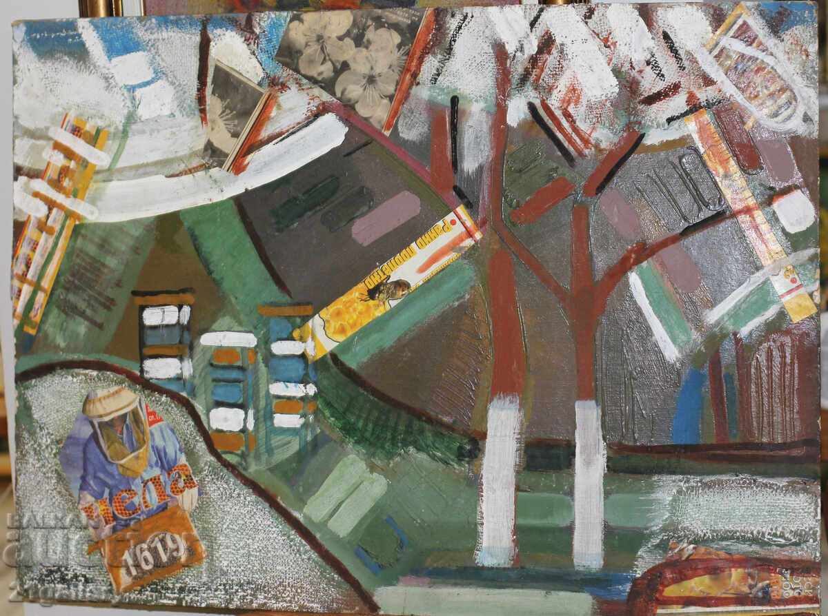 Auction Panayot Apostolov oil paints abstract composition Auction Panayot Apostolov oil paints abstract composition