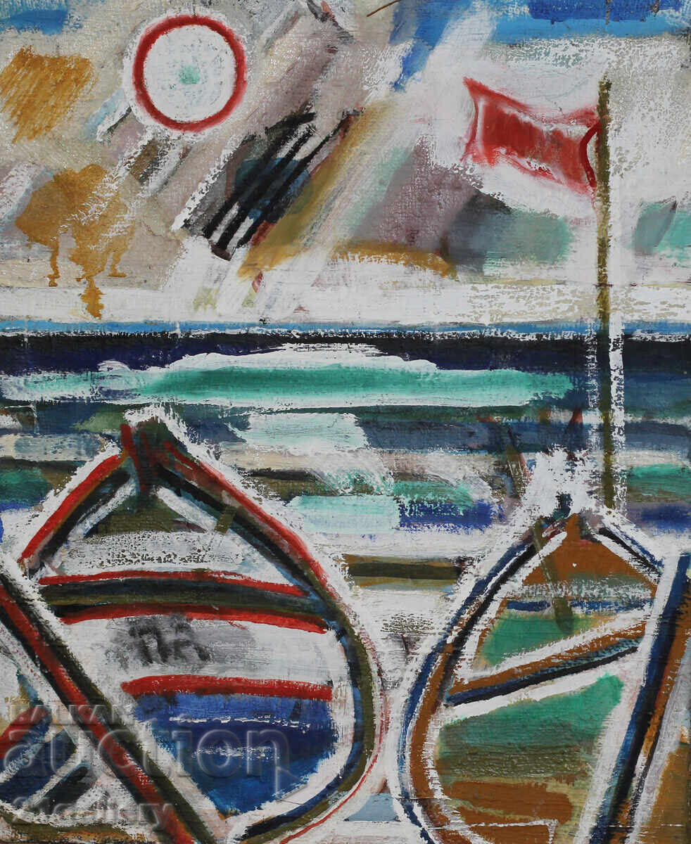 Доставка на Панайот Апостолов маслени бои, пейзаж с лодки Доставка на Панайот Апостолов маслени бои, пейзаж с лодки