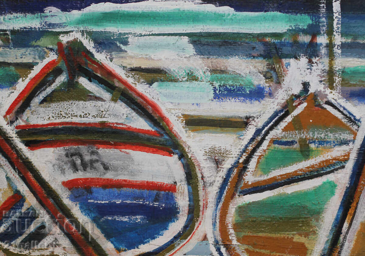 Панайот Апостолов маслени бои, пейзаж с лодки - 7 Панайот Апостолов маслени бои, пейзаж с лодки - 7