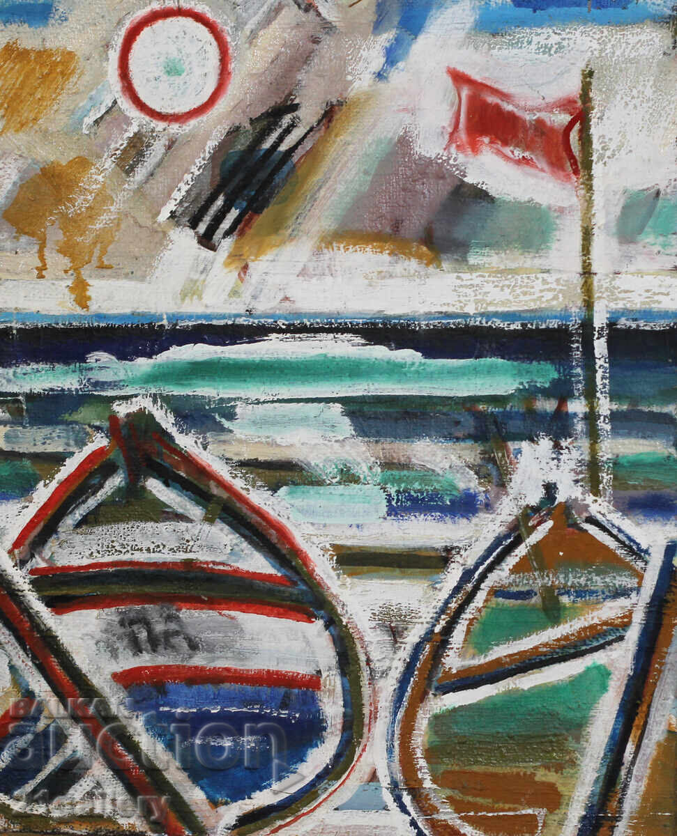 Панайот Апостолов маслени бои, пейзаж с лодки Панайот Апостолов маслени бои, пейзаж с лодки