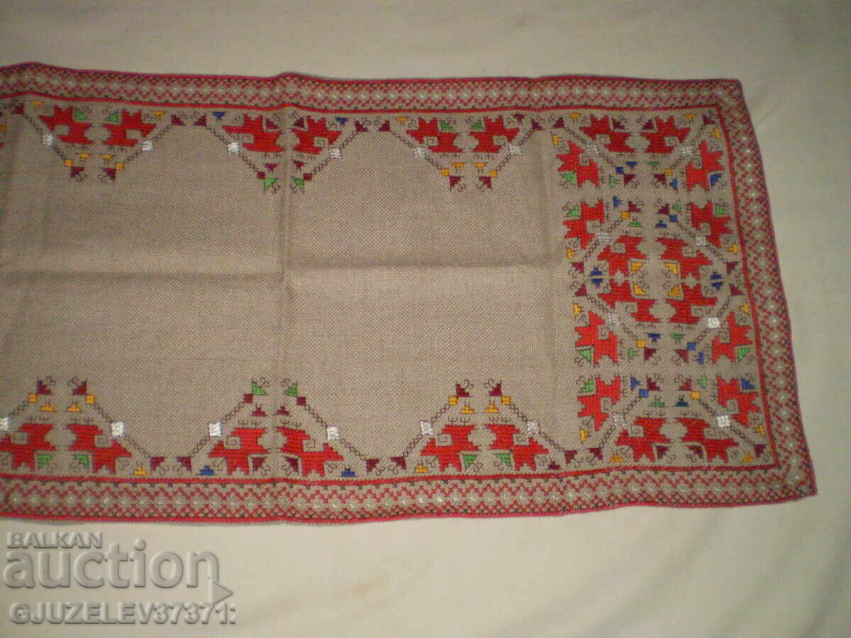 Hand embroidered checkered twill on linen panama cotton brod - 5