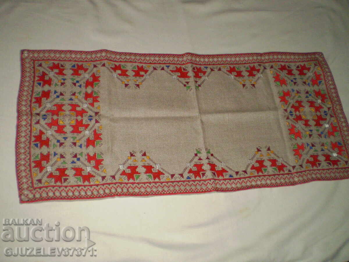 Hand embroidered checkered twill on linen panama cotton brod - 6