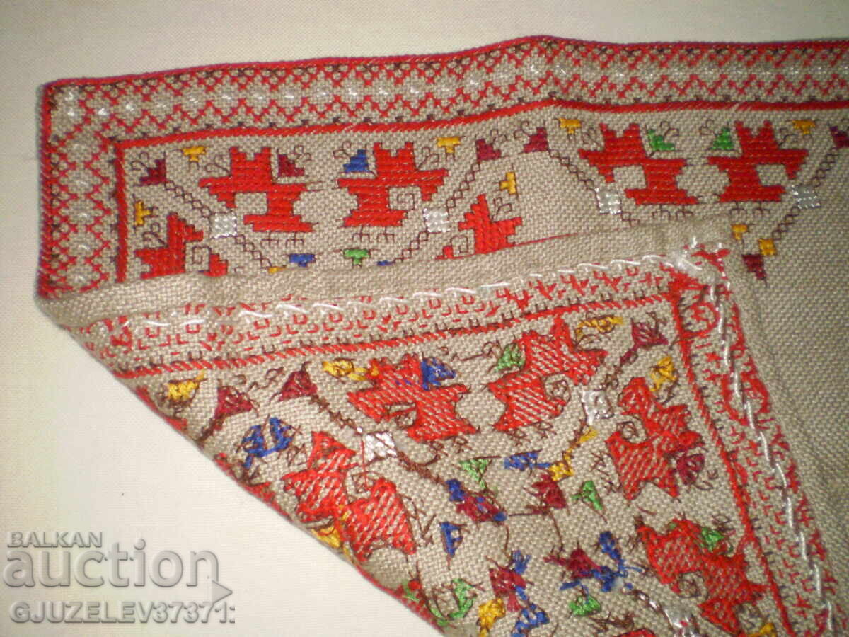 Hand embroidered checkered twill on linen panama cotton brod - 7