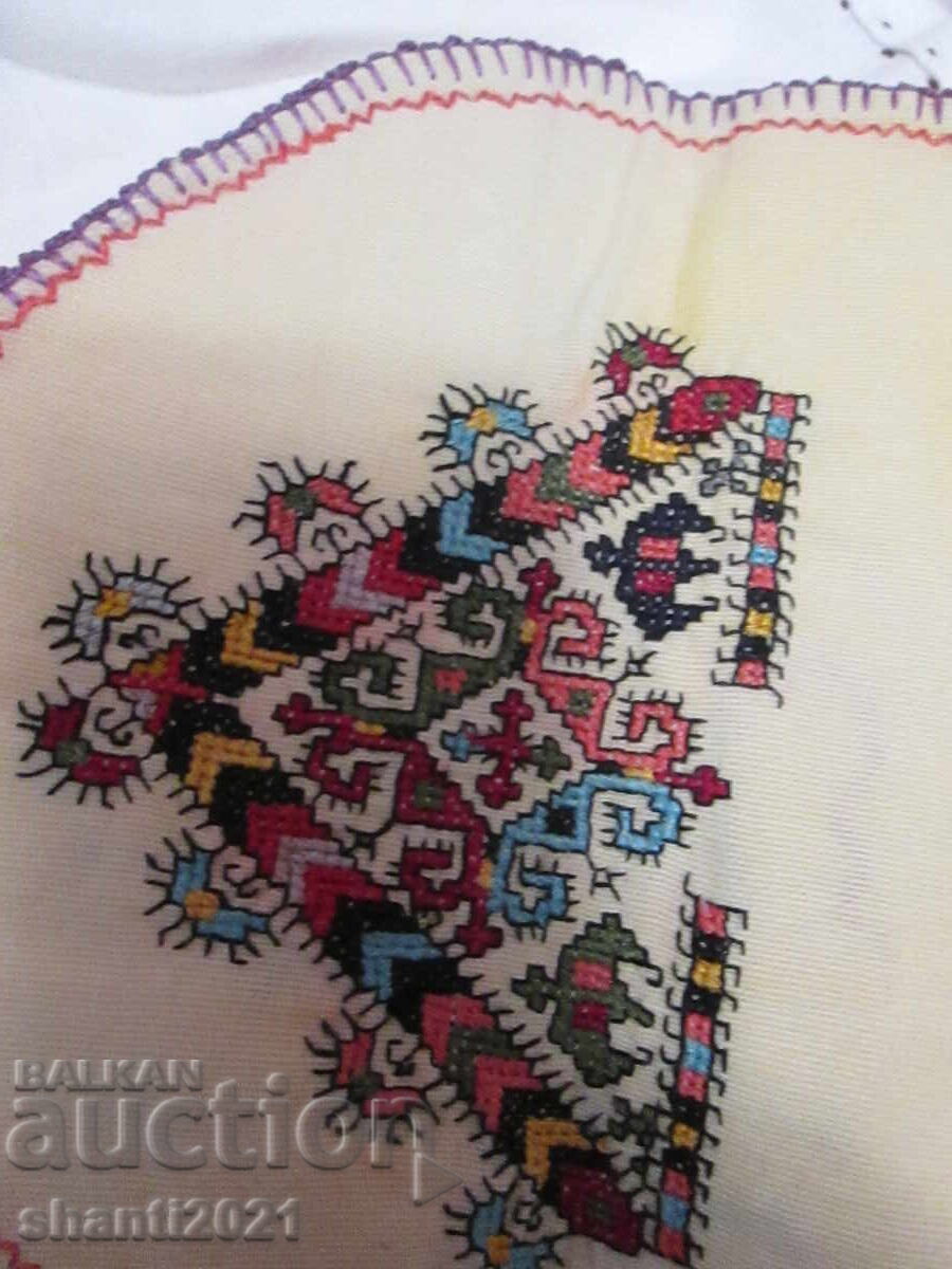 19th century hand embroidery, plaid, tablecloth, violin, folk motifs - 6