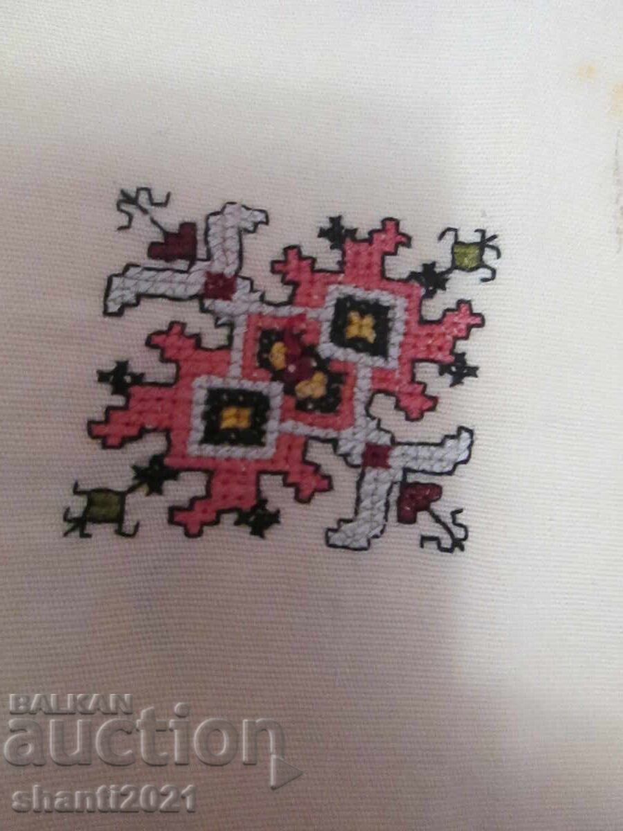 19th century hand embroidery, plaid, tablecloth, violin, folk motifs - 7