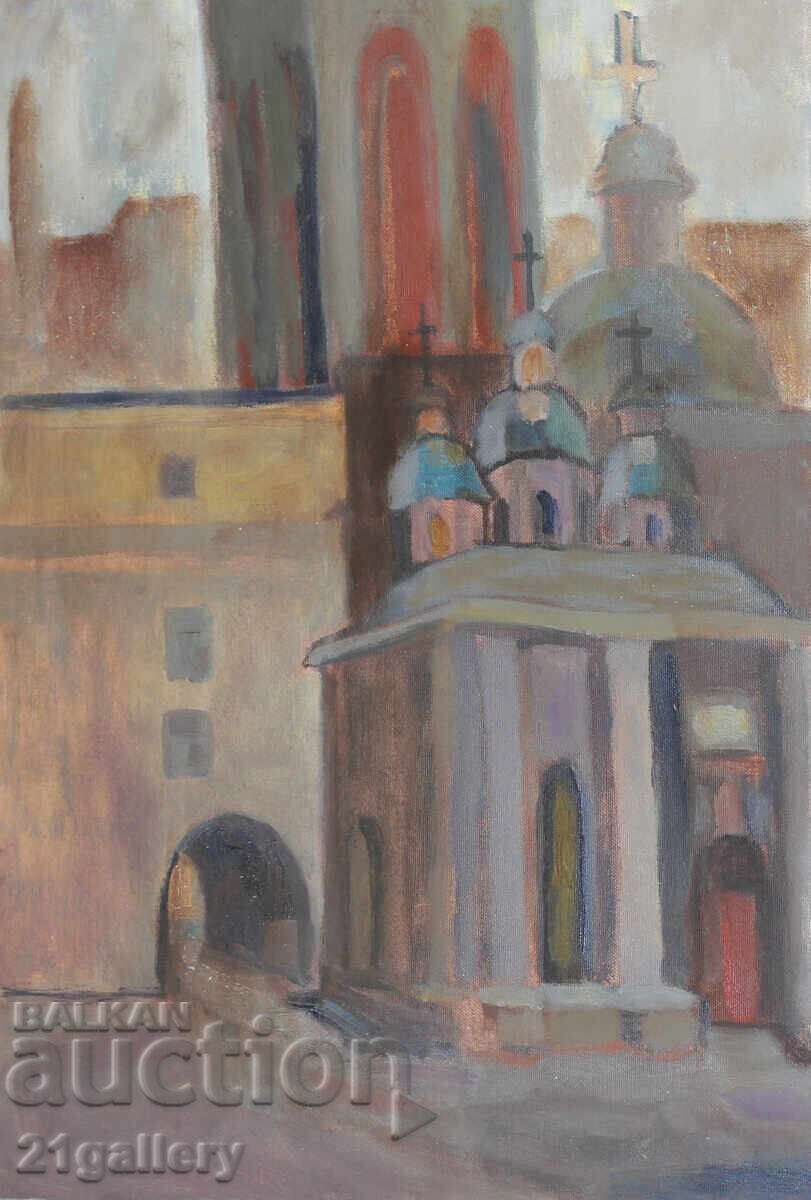 Auction Old Oil Painting, Cityscape Auction Old Oil Painting, Cityscape