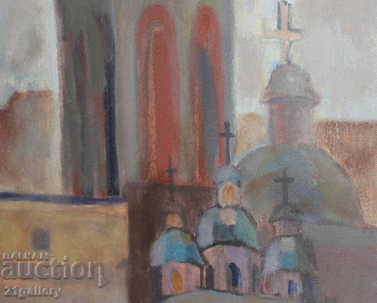 Delivery of Old Oil Painting, Cityscape Delivery of Old Oil Painting, Cityscape