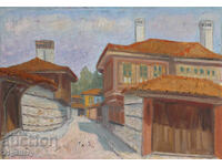 Landscape revival houses, oil paints, signed