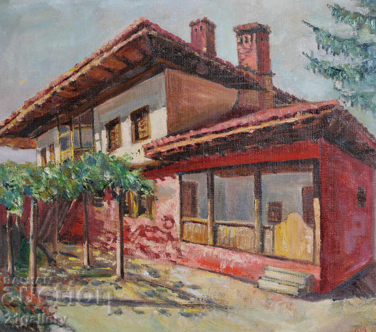 Auction Landscape, Renaissance house, oil paintings, signed Auction Landscape, Renaissance house, oil paintings, signed