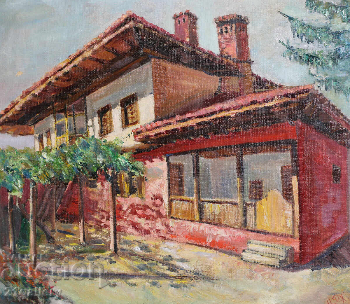 Landscape, Renaissance house, oil paintings, signed Landscape, Renaissance house, oil paintings, signed
