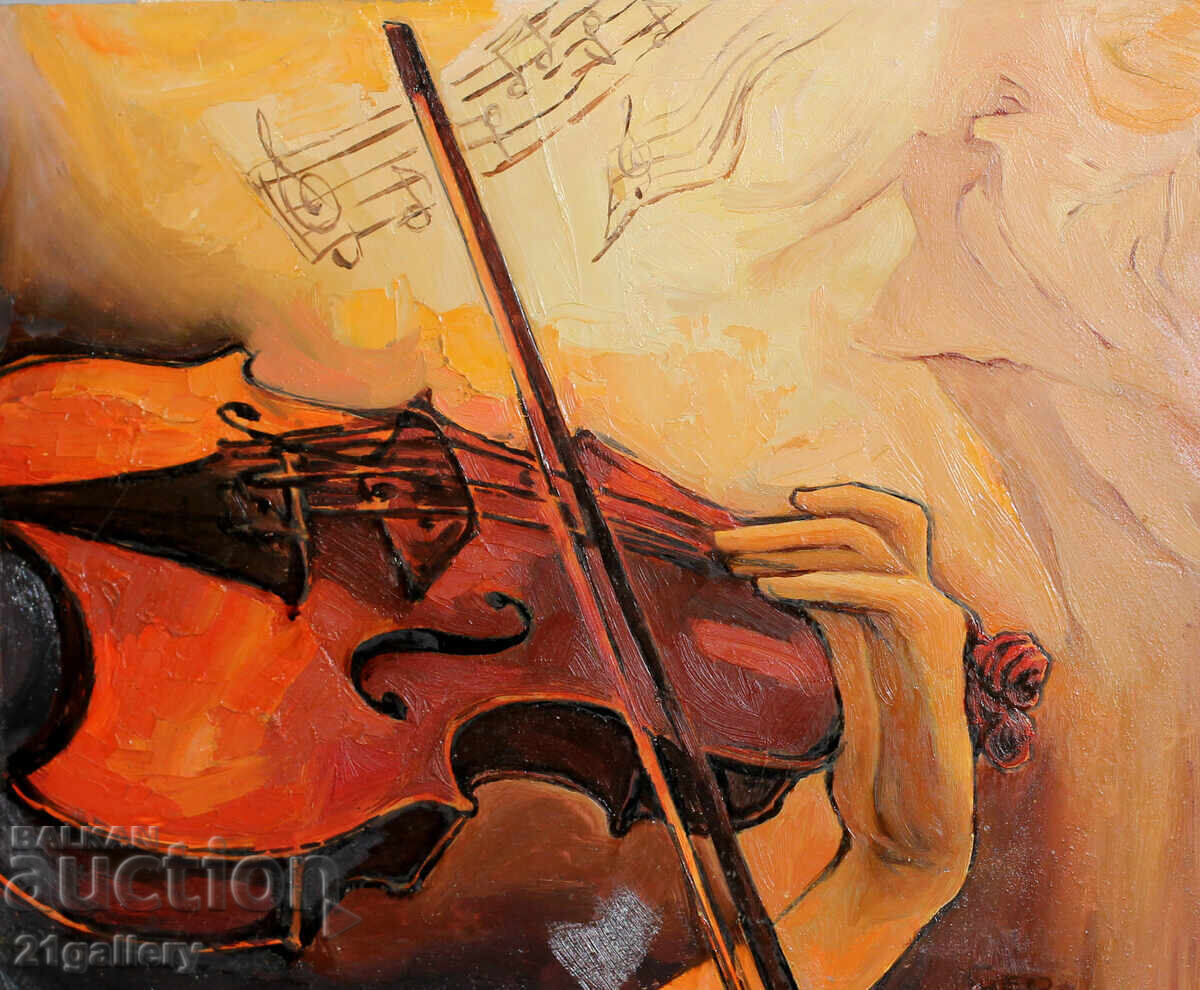 Contemporary oil painting, violinist signed with price 220.00 BGN | € 112.48