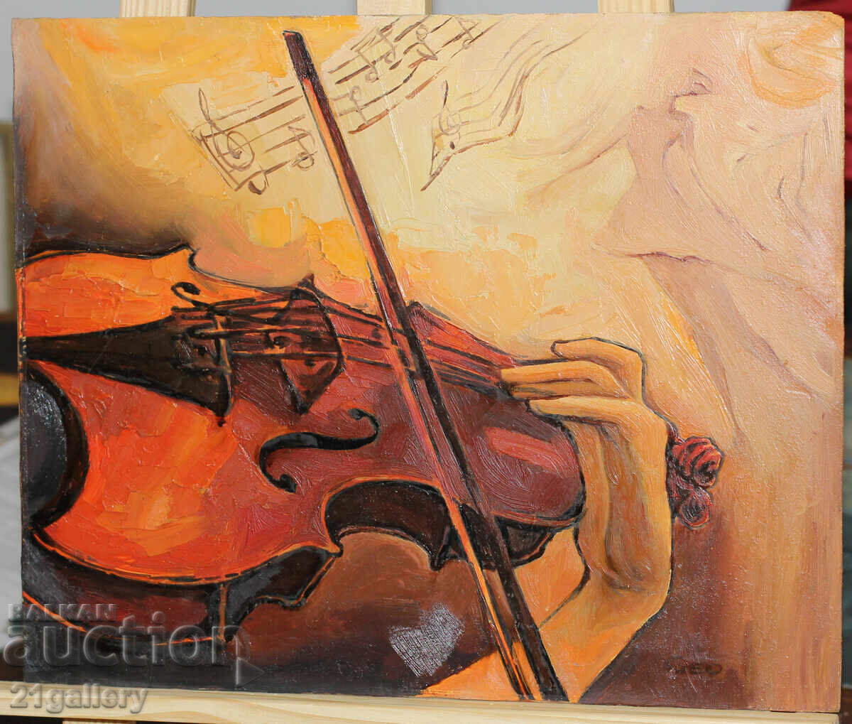 Auction  Contemporary oil painting, violinist signed