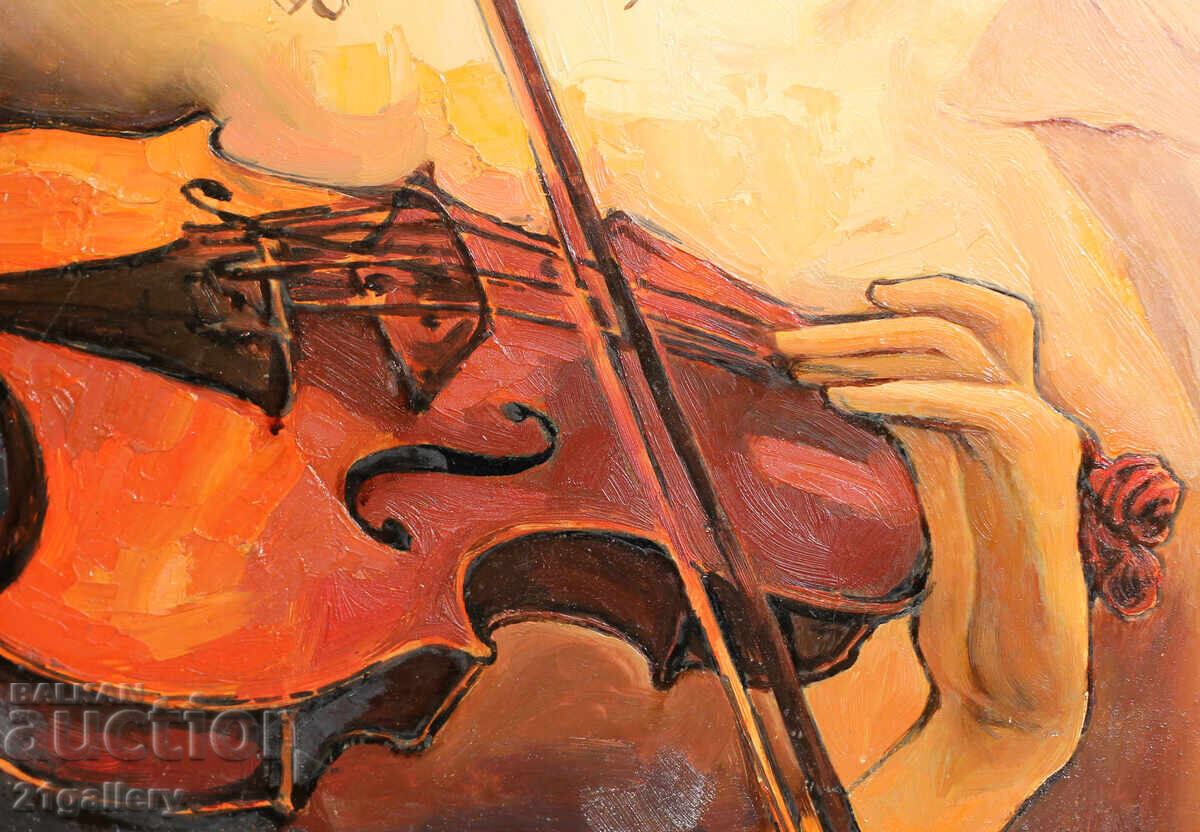 Delivery of Contemporary oil painting, violinist signed