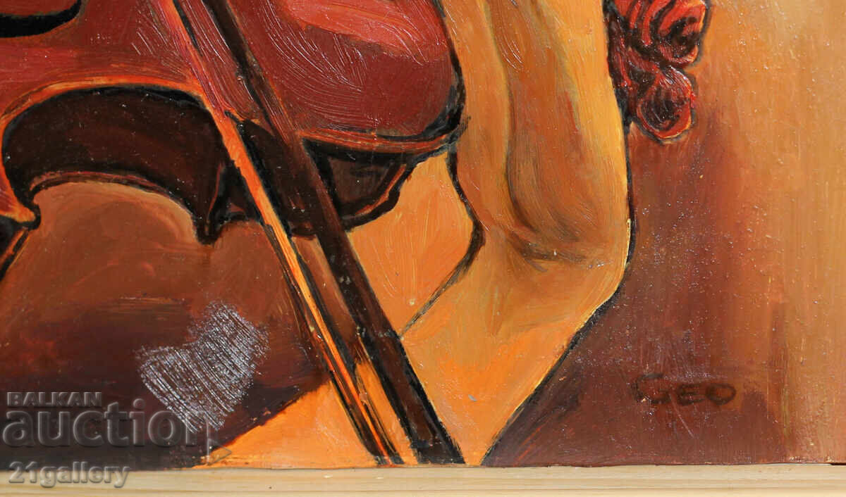 Contemporary oil painting, violinist signed - 5