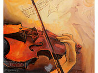 Contemporary oil painting, violinist signed