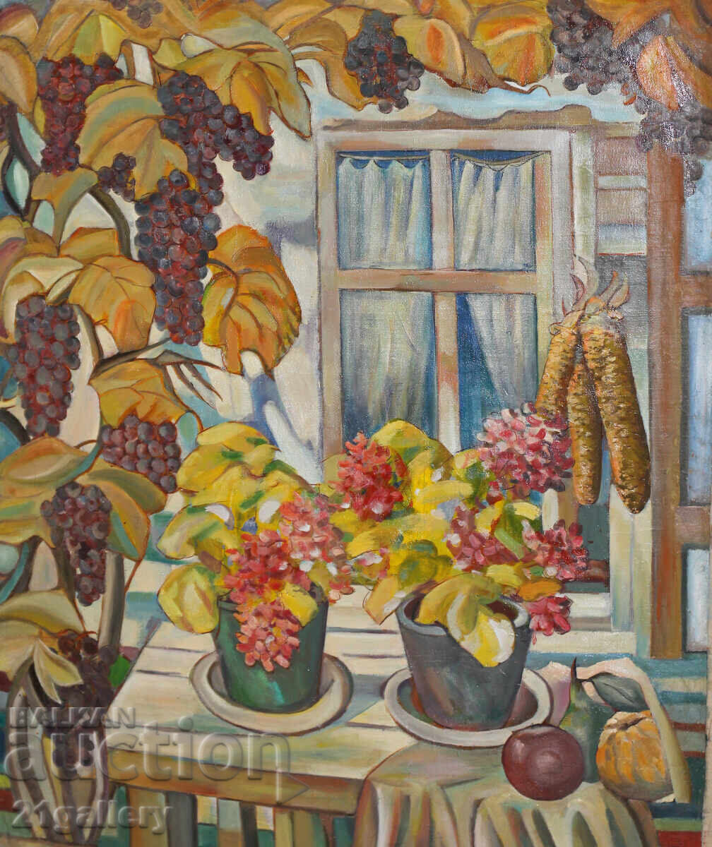 Oil painting, still life with flowers and fruits with price 1000.00 BGN | € 511.29