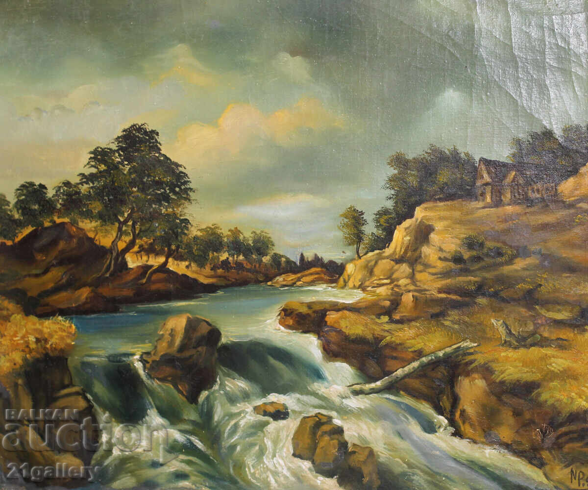 Peisaj pădure râu, vopsele în ulei, semnat cu preț 500.00 BGN | € 255.65 Peisaj pădure râu, vopsele în ulei, semnat cu preț 500.00 BGN | € 255.65