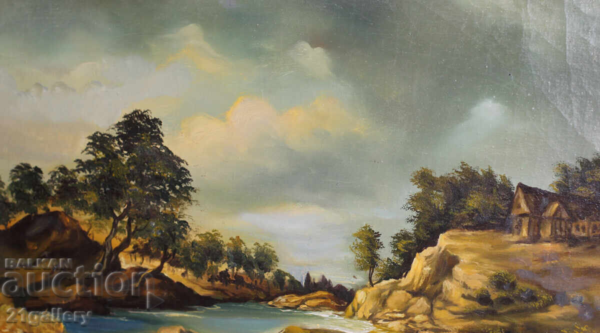 Livrarea Peisaj pădure râu, vopsele în ulei, semnat Livrarea Peisaj pădure râu, vopsele în ulei, semnat