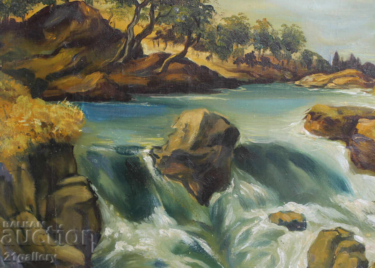 Peisaj pădure râu, vopsele în ulei, semnat - 6 Peisaj pădure râu, vopsele în ulei, semnat - 6