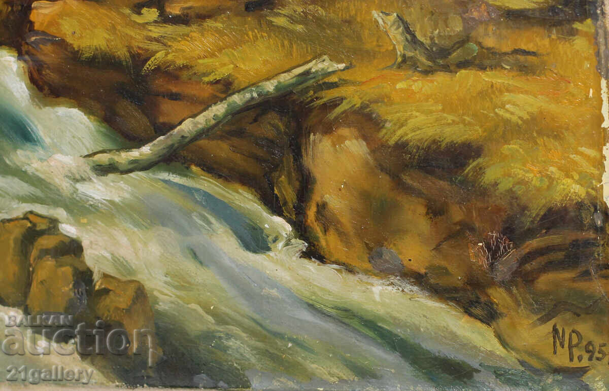 Peisaj pădure râu, vopsele în ulei, semnat - 7 Peisaj pădure râu, vopsele în ulei, semnat - 7