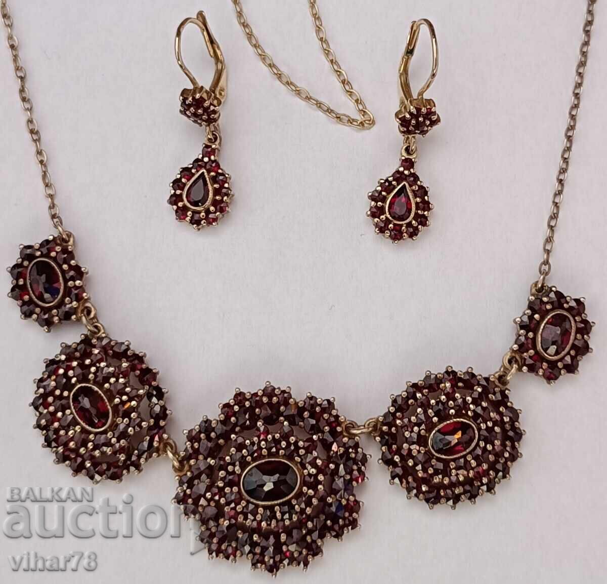 Very beautiful gold-plated silver set with Bohemian garnets - with price 1999.99 BGN | € 1022.58
