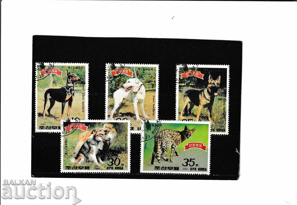 Korea 1989 - Dogs - destroyed -5 stamps Korea 1989 - Dogs - destroyed -5 stamps