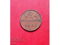 Germania-Mecklenburg-Schwerin-2 pfennig 1831-rar