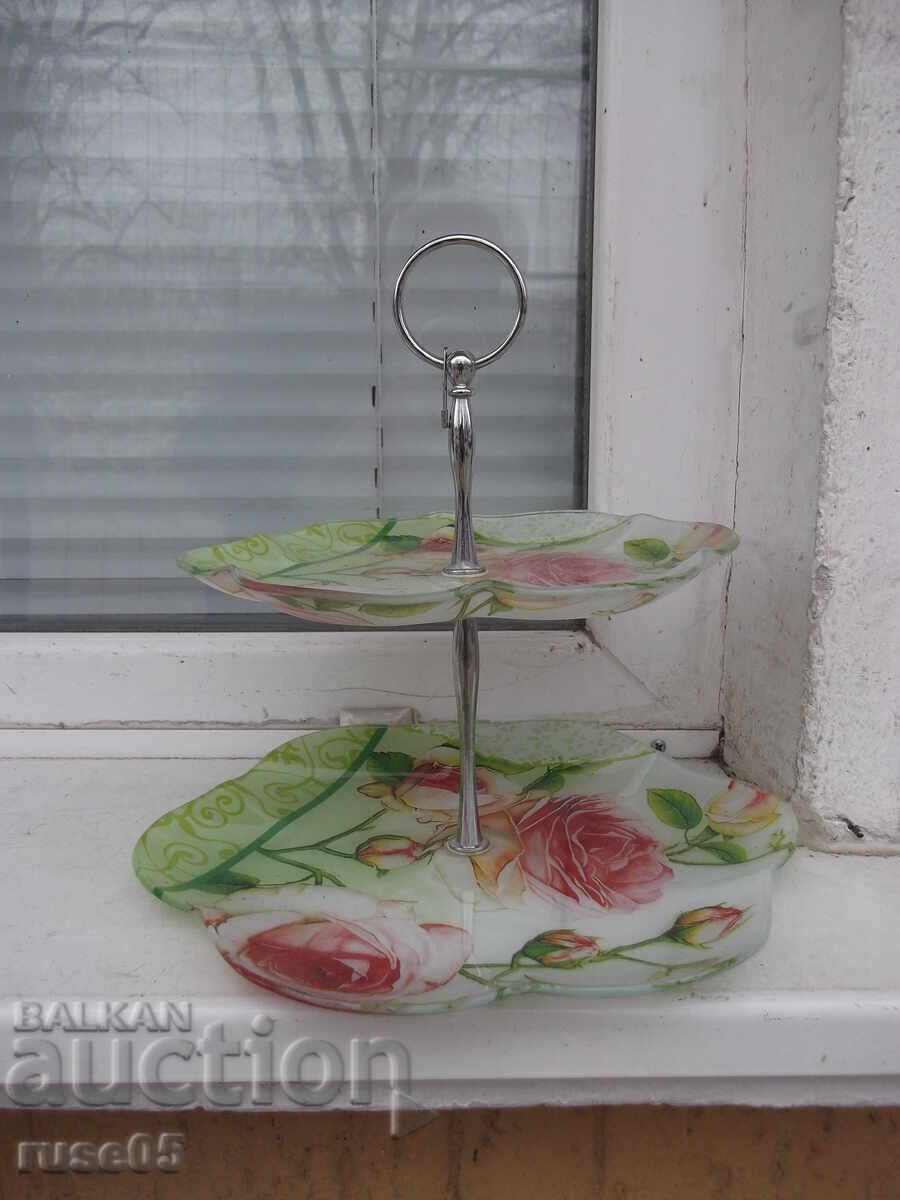 Glass metal fruit bowl on two levels with price 10.00 BGN | € 5.11 Glass metal fruit bowl on two levels with price 10.00 BGN | € 5.11