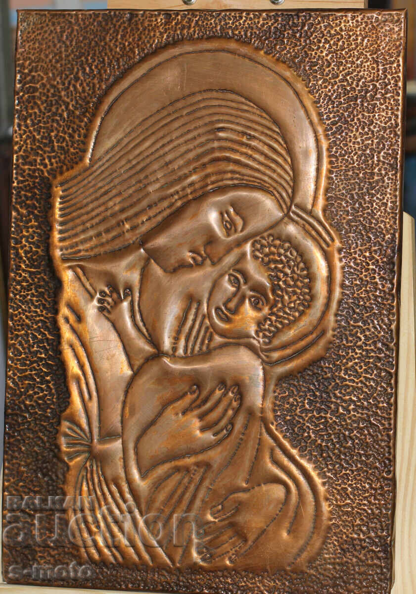 Auction Religious plaque, icon panel, forged copper Auction Religious plaque, icon panel, forged copper