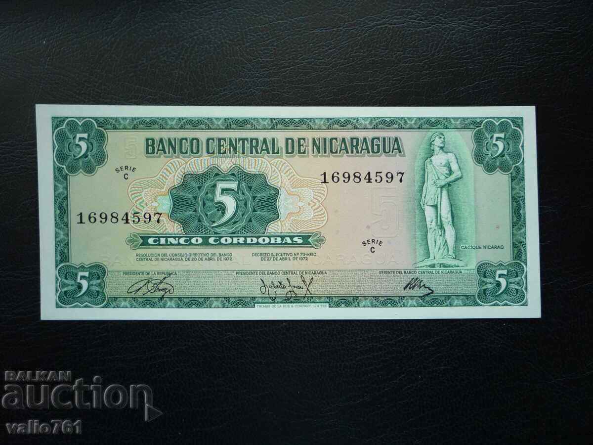 NICARAGUA 5 CORDOBA 1972 NEW UNC NICARAGUA 5 CORDOBA 1972 NEW UNC