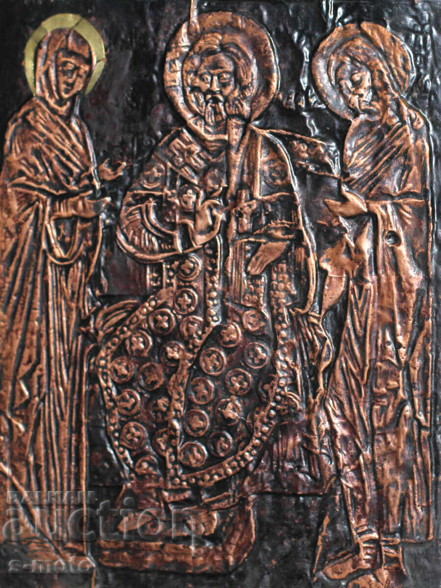 Religious plaque, icon panel, forged copper