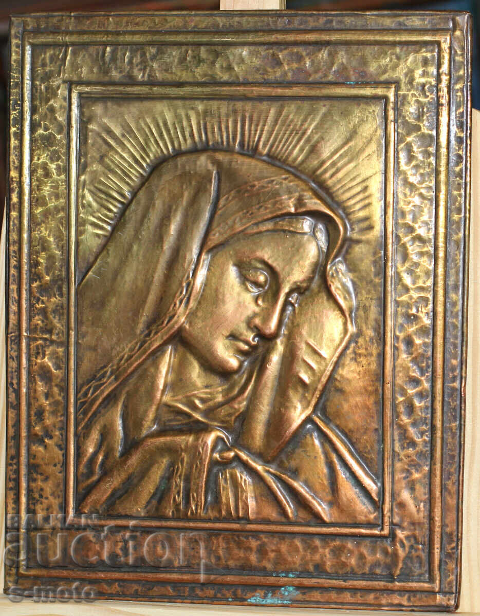 Auction Religious plaque, icon panel, forged copper Auction Religious plaque, icon panel, forged copper