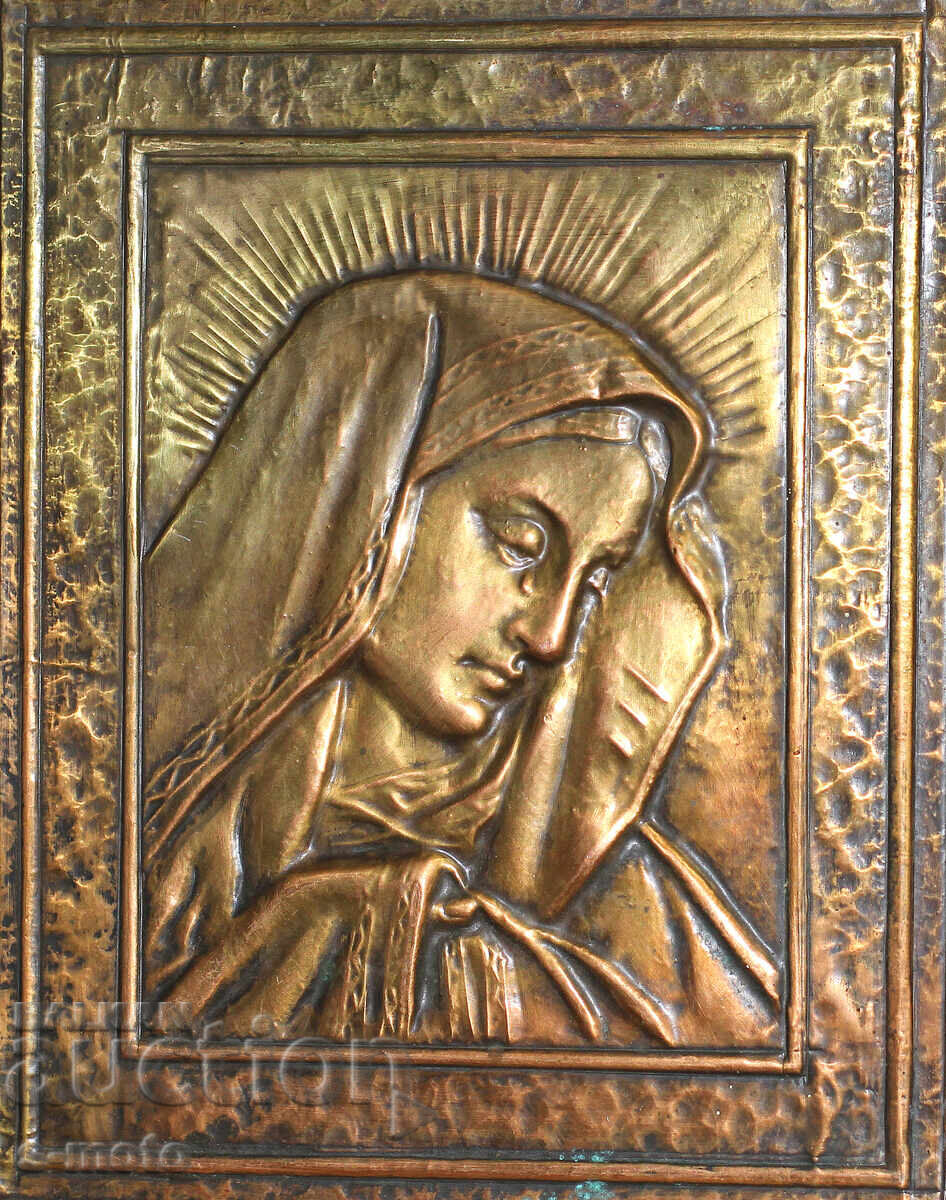 Religious plaque, icon panel, forged copper Religious plaque, icon panel, forged copper