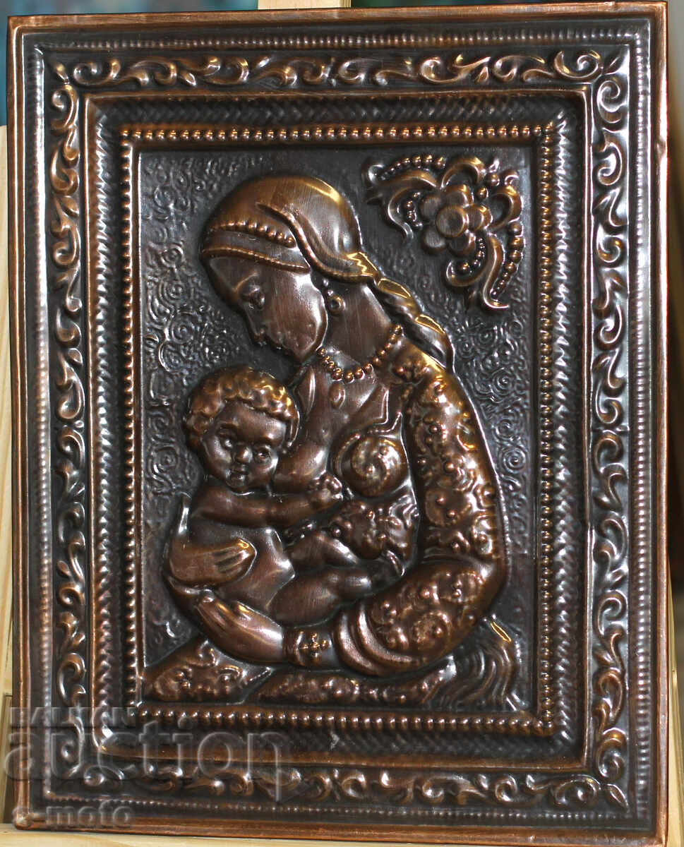Auction Religious plaque, icon panel, forged copper Auction Religious plaque, icon panel, forged copper