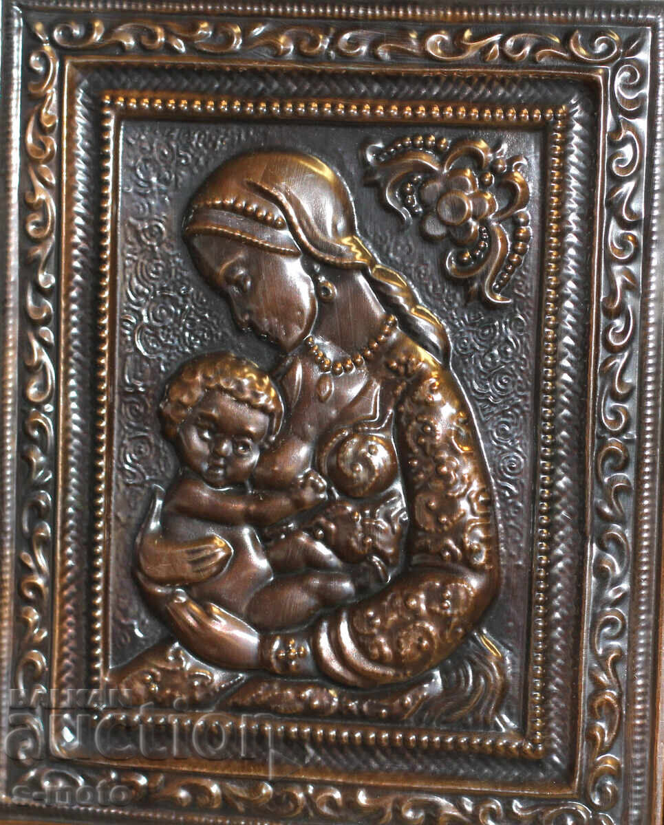 Religious plaque, icon panel, forged copper Religious plaque, icon panel, forged copper