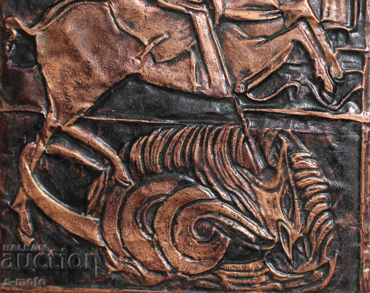 Religious plaque, panel icon, forged copper, Saint George - 7