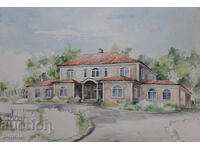 Old watercolor painting cityscape