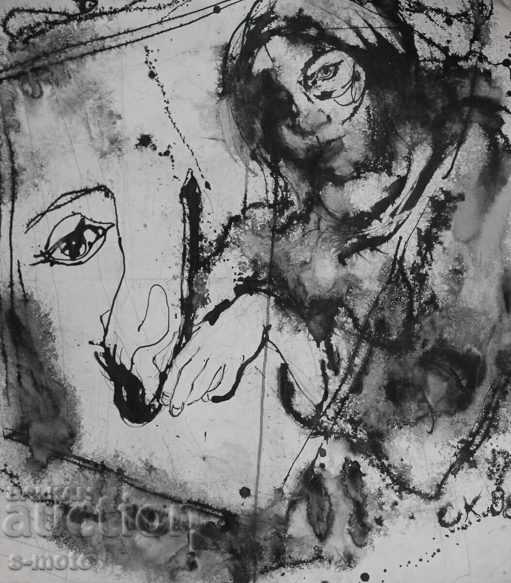 Auction Sasho Kostov / 1954-2021 / Watercolor female portrait 1988 Auction Sasho Kostov / 1954-2021 / Watercolor female portrait 1988