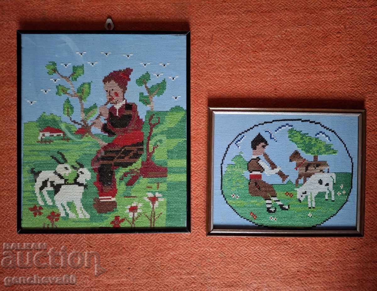 Licitație ETNO Broderie bulgărească goblen Păstor și Caprar