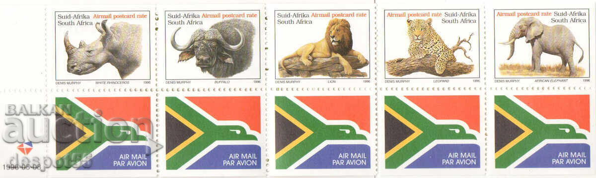 1996. Africa de Sud. Fauna sălbatică. Bandă x5+5 viniete. 1996. Africa de Sud. Fauna sălbatică. Bandă x5+5 viniete.