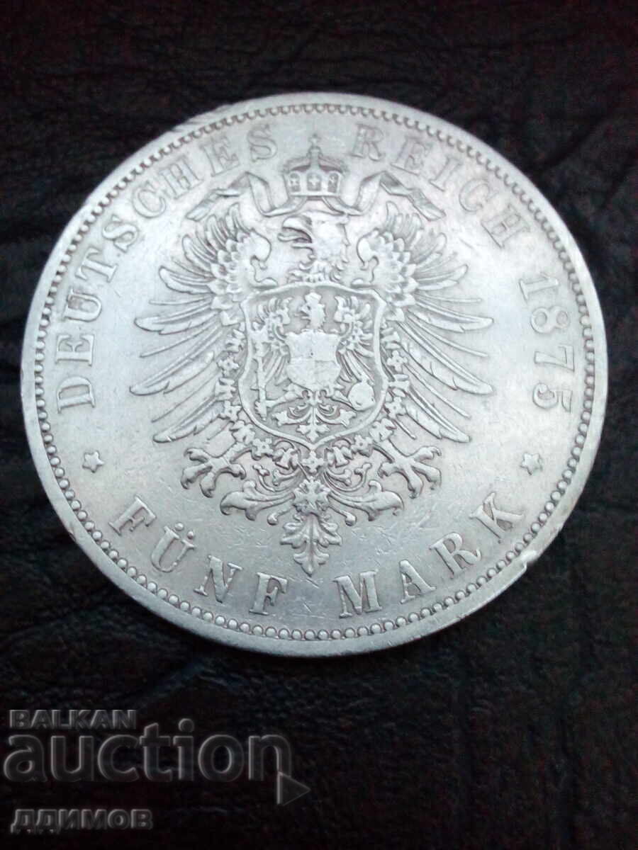 Auction 5 marks 1875 Germany silver Auction 5 marks 1875 Germany silver