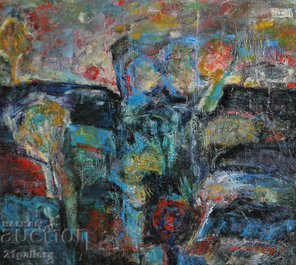 Auction Abstract composition, oil paints 1988. Auction Abstract composition, oil paints 1988.