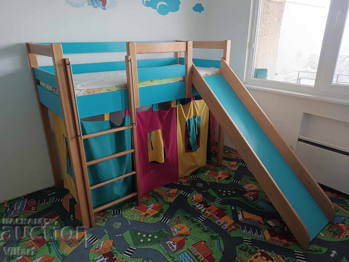 Children's bed with slide and mattress with price 500.00 BGN | € 255.65
